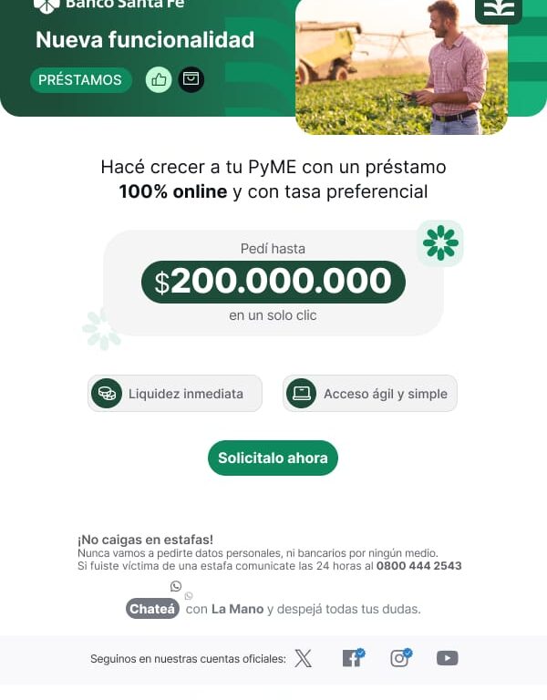 El Banco Santa Fe ya liquidó más de13.500 millones en créditos digitales para PyMES