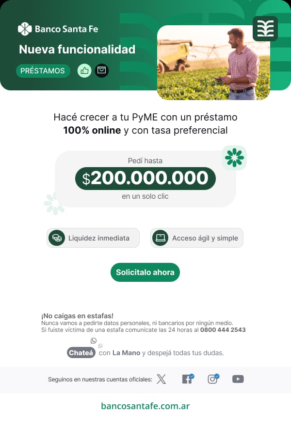 El Banco Santa Fe ya liquidó más de13.500 millones en créditos digitales para PyMES