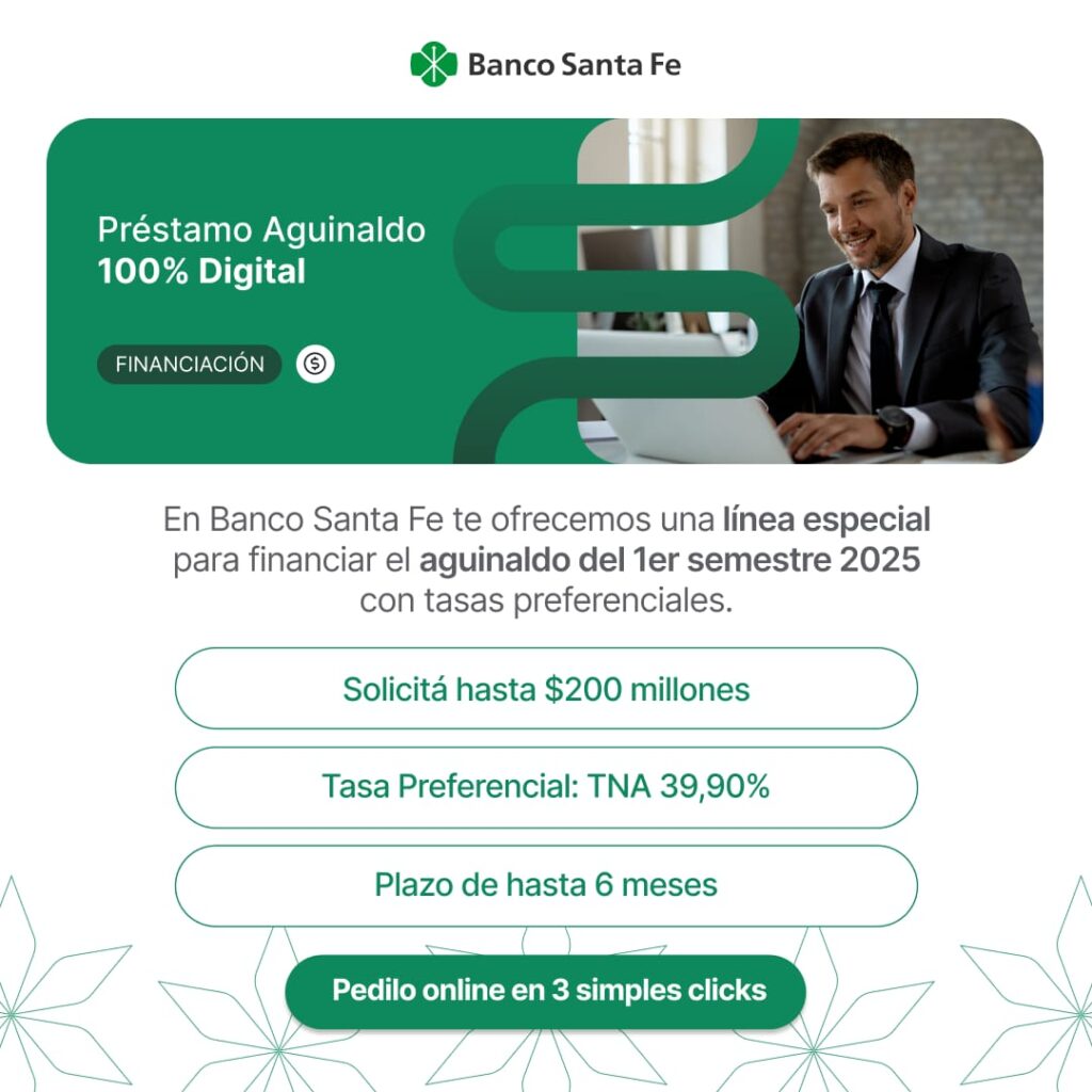 100 empresas ya solicitaron «Préstamos Aguinaldo 100% online de Banco Santa Fe»